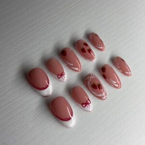 Pink and White Strawberry Nail Set